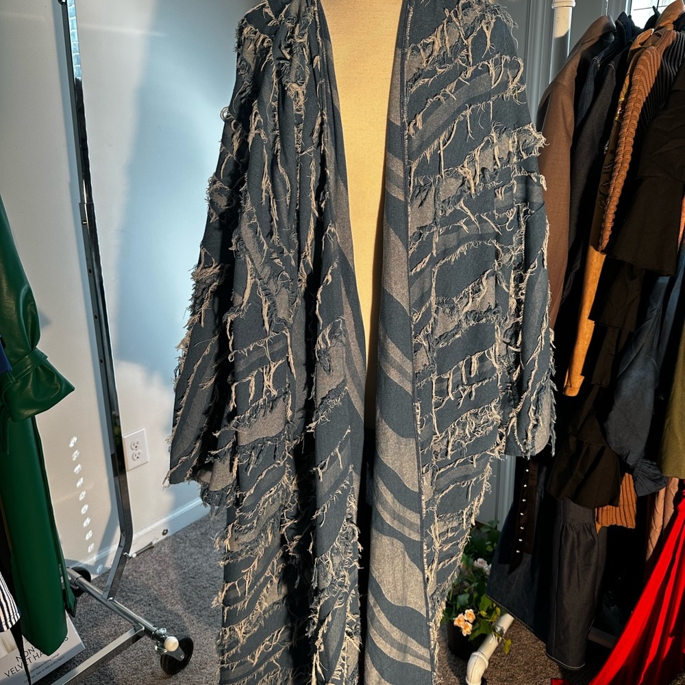 Frayed Denim Kimono Jacket